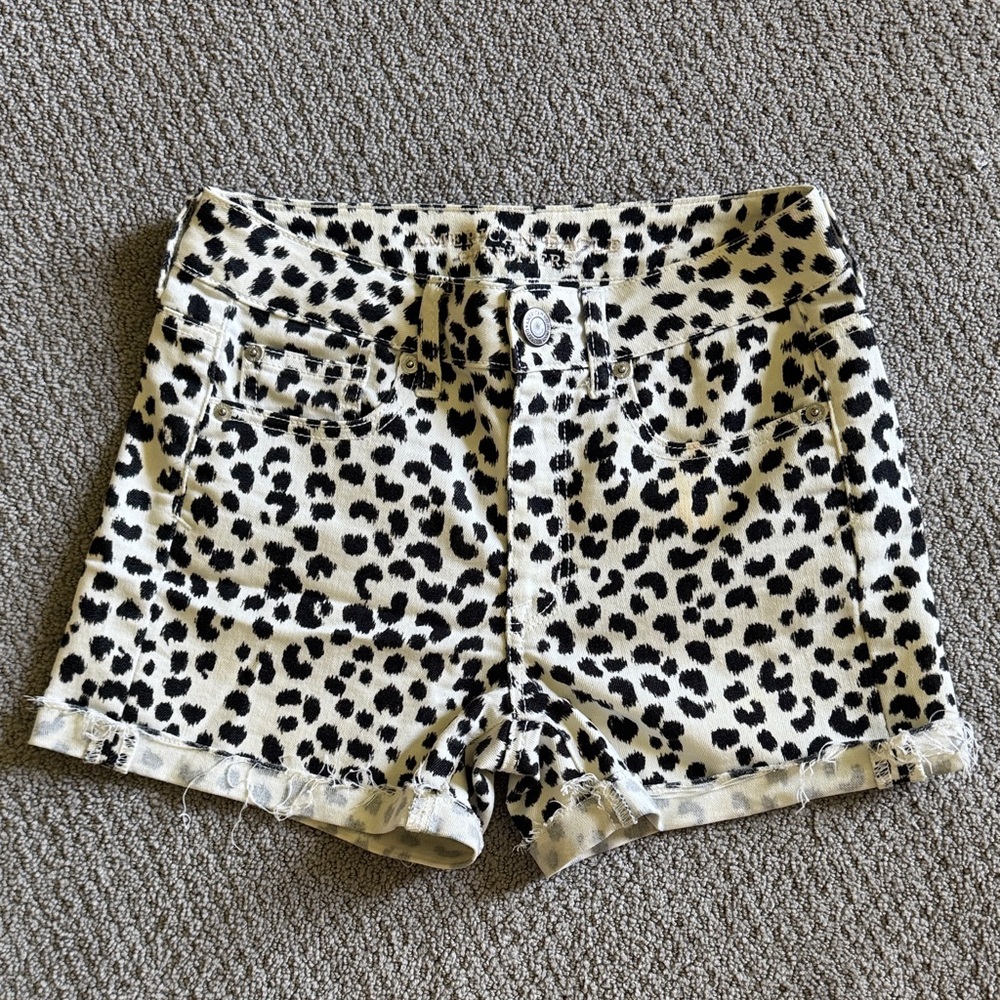 American Eagle Outfitters Leopard Print Denim Shorts - Black & Cream